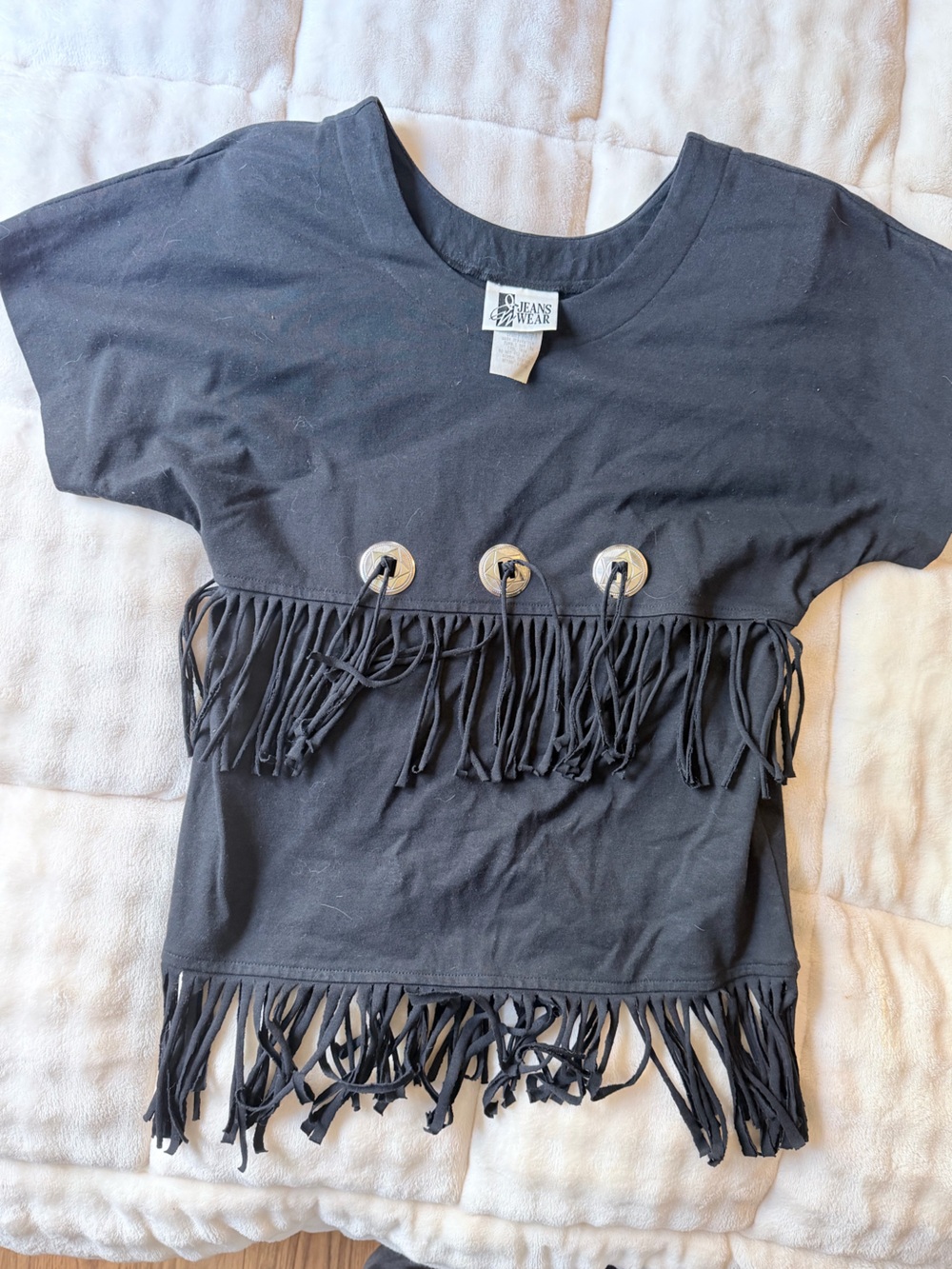 Black Fringe Button Accent Top